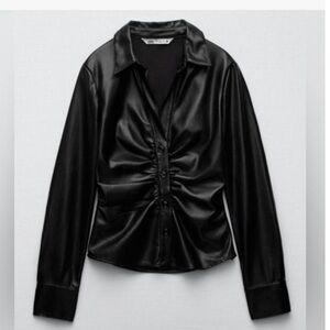 NEW W/ TAGS Zara Black Faux Vegan Leather Shirt